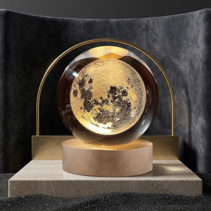3D Galaxy Crystal Moon Lamp with Wooden LED Base