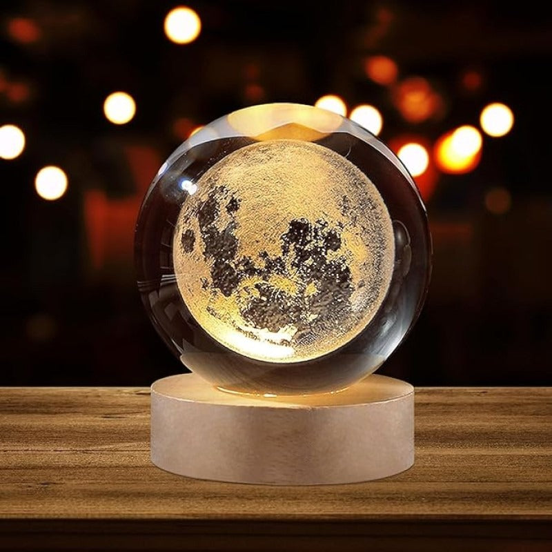 3D Galaxy Crystal Moon Lamp with Wooden LED Base