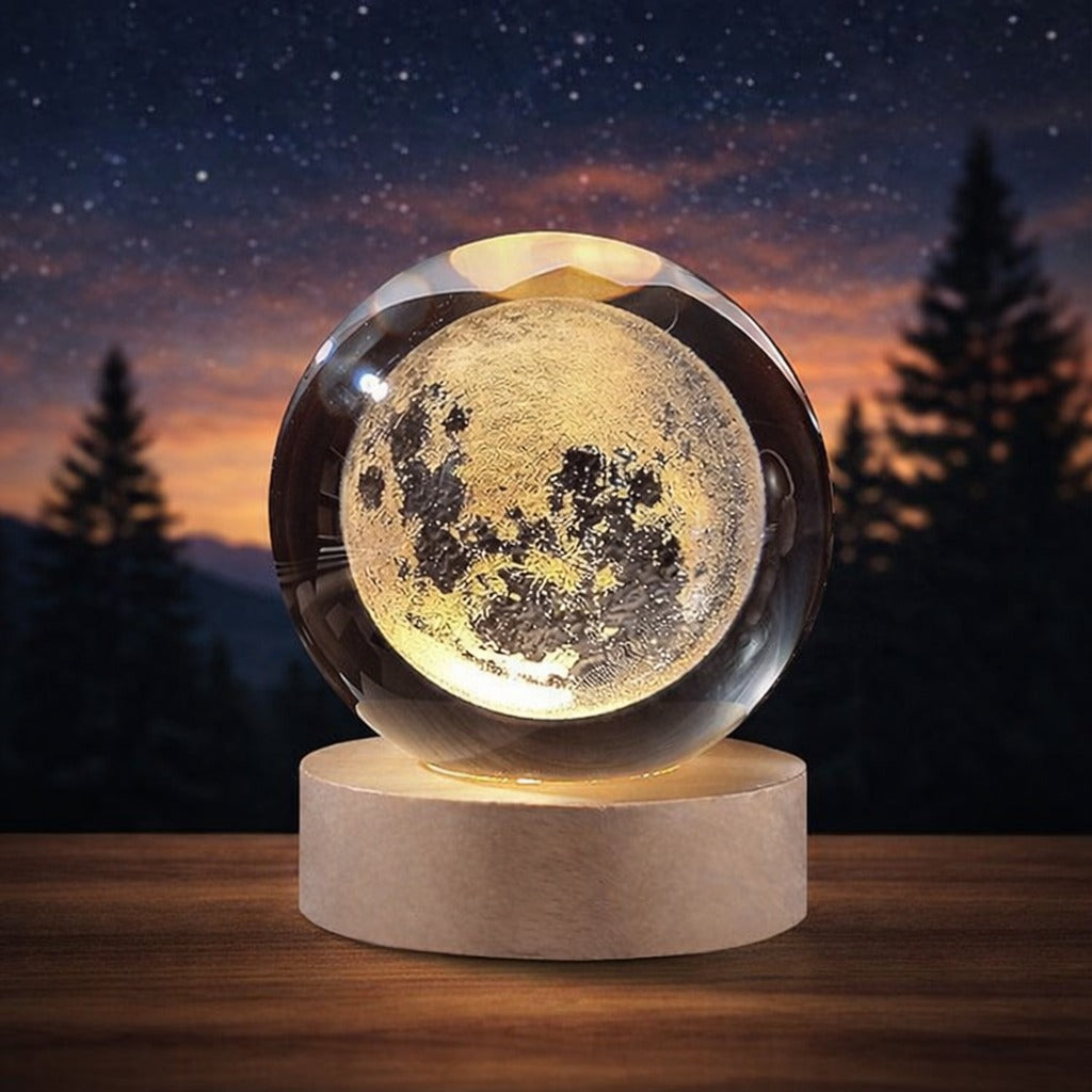 3D Galaxy Crystal Moon Lamp with Wooden LED Base
