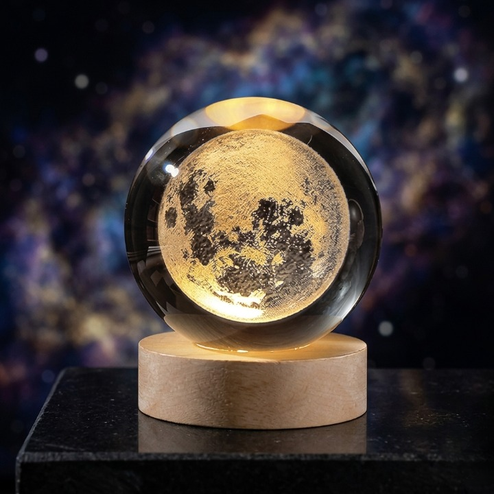 3D Galaxy Crystal Moon Lamp with Wooden LED Base