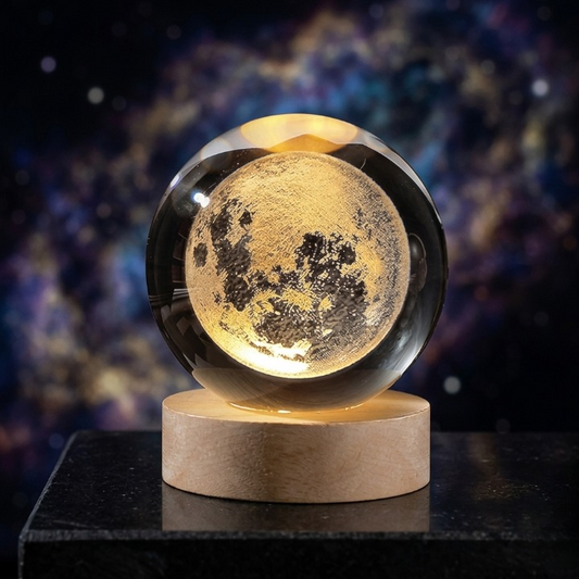 3D Galaxy Crystal Moon Lamp with Wooden LED Base