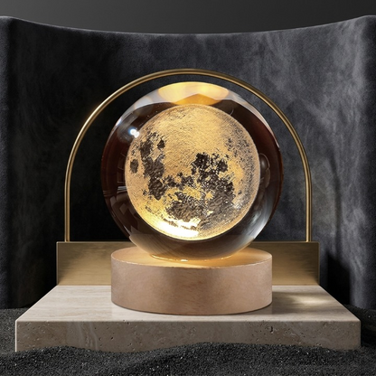 3D Galaxy Crystal Moon Lamp with Wooden LED Base